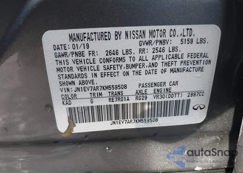 2021 Infiniti Q50 Luxe z USA, uszkodzony, nr VIN JN1EV7AR7KM559508